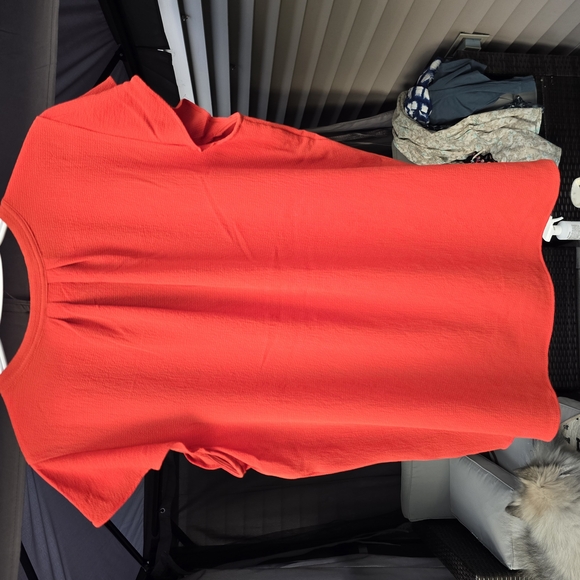 Calvin Klein LARGE  Orangish Red Short Sleeve Blouse - Picture 3 of 3